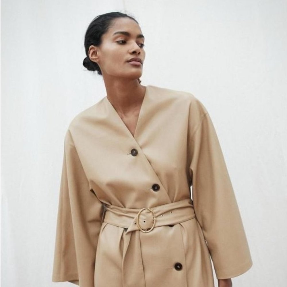 Nanushka Iben Vegan Leather Kimono Dress Pale Caramel L - Picture 4 of 11